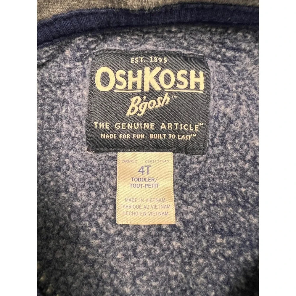 OshKosh Bgosh Full Zip Hoodie Toddler 4T Varsity Logo Stripe Fleece Sweatshirt